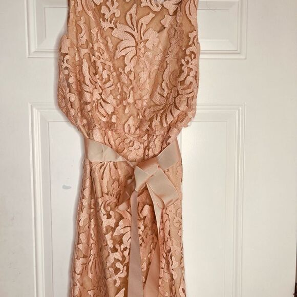 Mother of the Bride Tadashi Shoji Rose Gold Lace Belted Cocktail Dress - Picture 1 of 11